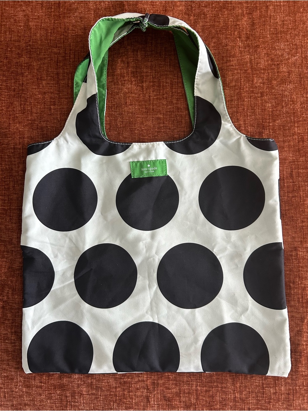 kate spade Black and White Polka Dot Tote with Green Interior